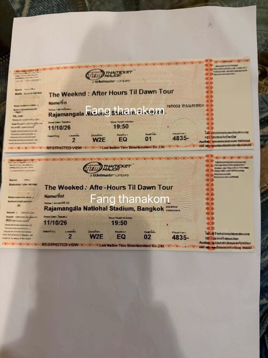 bk_army2113's tweet photo. ปล่อยบัตร The Weeknd 11 Oct 2026

ลดราคาต่ำกว่าหน้าบัตร เนื่องจากพี่ติดธุระค้าบ

Zone W2E 2 ใบ ติดกัน
ใบละ 4,300 บาท ขาย 2 ใบ (หน้าบัตร 4,835)

ส่ง EMS หรือ นัดรับ หัวหิน หรือราชบุรี
#TheWeekndLiveInBangkok #AfterHoursTilDawnTourBKK 
#TheWeeknd https://t.co/ERVWSf3dXj