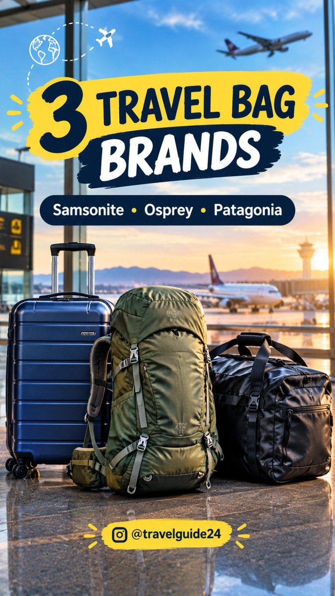 travelguide121's tweet photo. ✈️🎒 **3 TRAVEL BAG BRANDS TO KNOW!**

Planning your next adventure? 🌍

🧳 **Samsonite** — great range of suitcases &amp; travel bags
🎒 **Osprey** — excellent choice for travel backpacks
🌲 **Patagonia** — versatile bags for travel &amp; adventures. https://t.co/xtqwPyDfgt