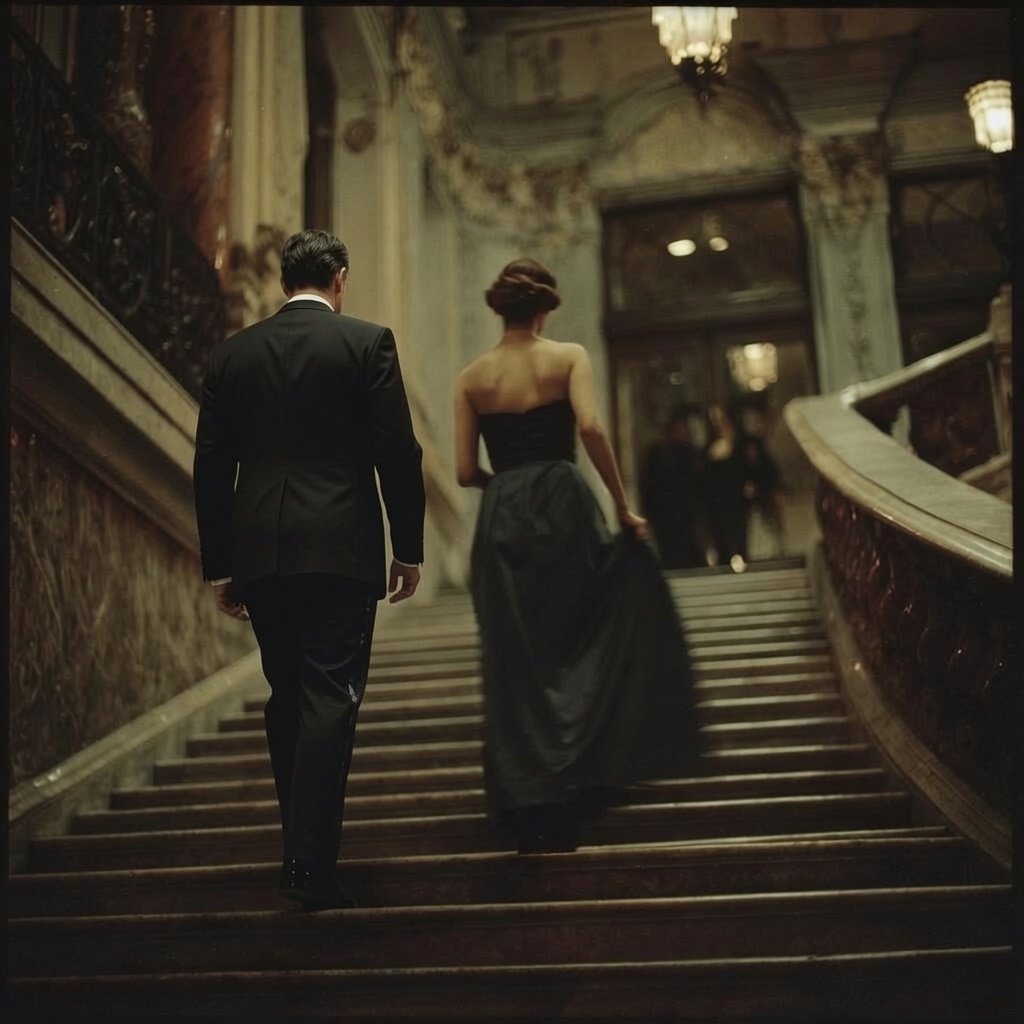 TheGentsGuild's tweet photo. Small etiquette tip:

On the stairs with a lady?

Going up, she goes first. You follow, a step behind.
Going down, you go first. She follows.

If she misses a step, you're in the right spot, ready to steady her.

Offer your hand; don't grab hers. It's her choice.

Carry on, gentlemen. 🫡