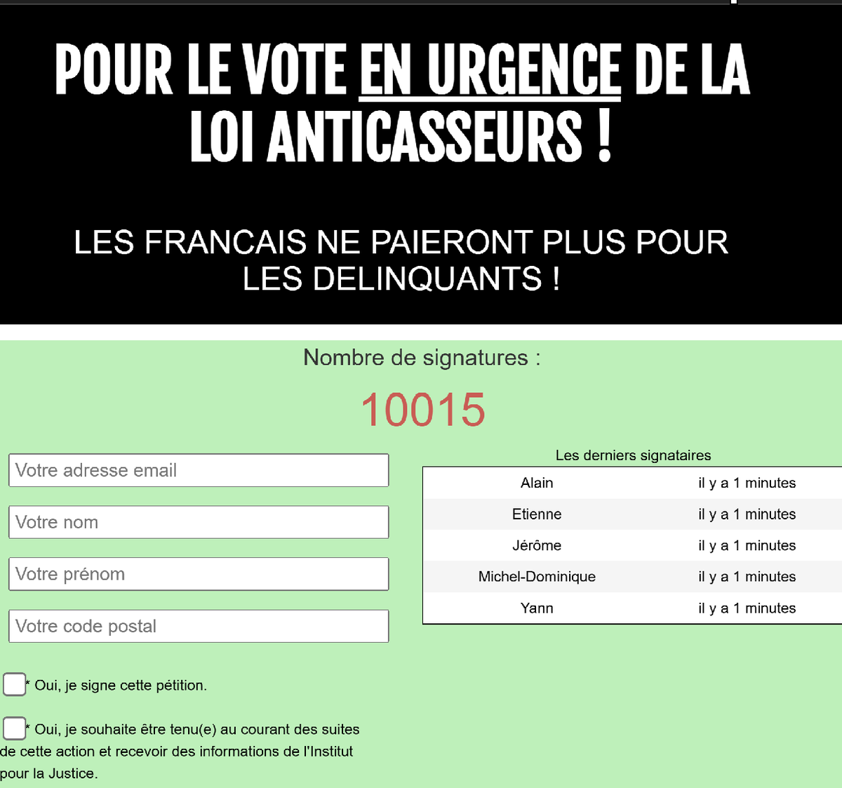 pierremarieseve's tweet photo. La pétition de l'Institut pour la Justice pour le rétablissement de la loi anticasseurs compte déjà 10 000 signataires en 2h...

Signez pour un vote d'urgence au Parlement !

https://t.co/Vem97ZNMDa https://t.co/TivleYGgfI