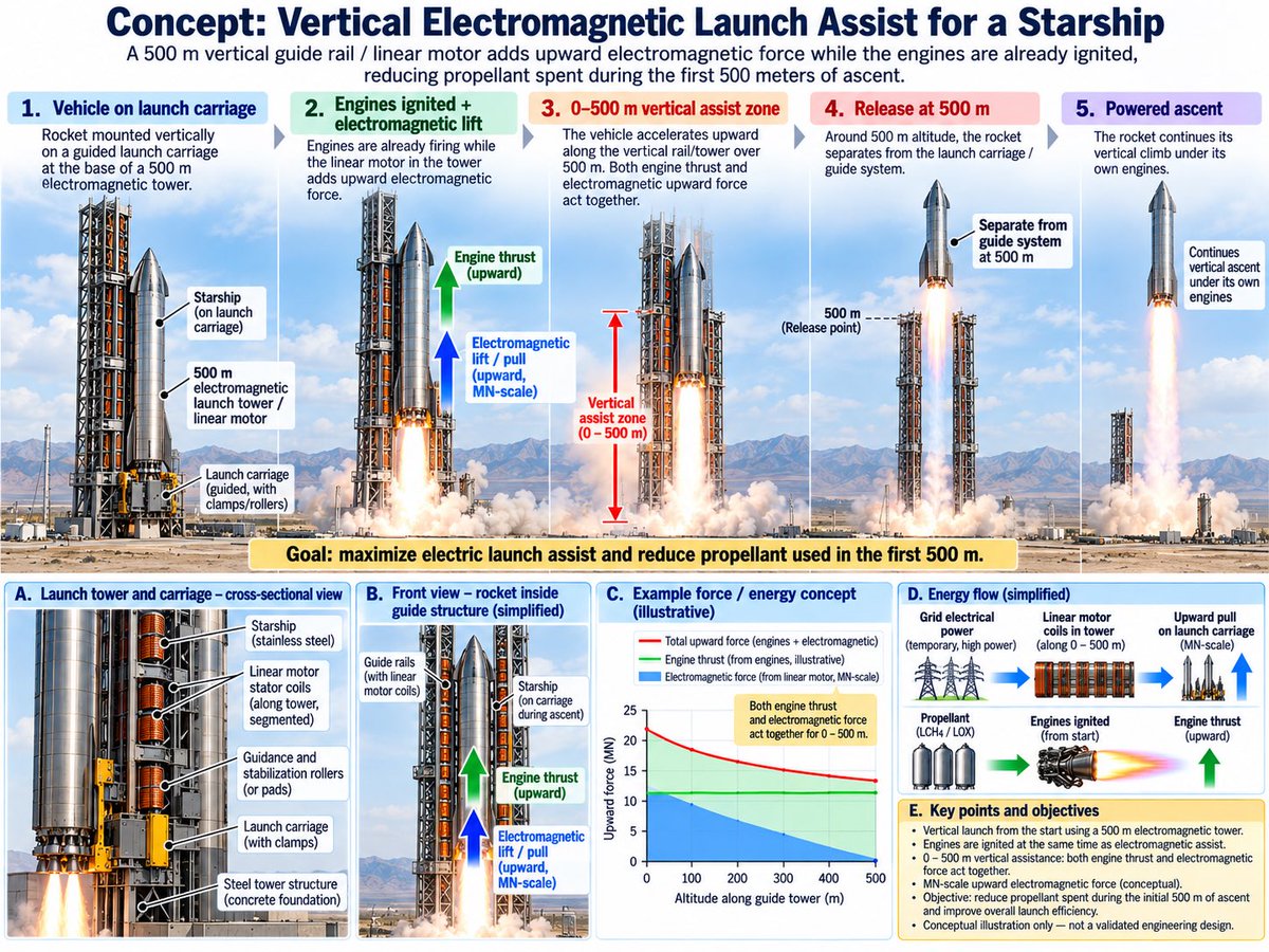 c0cojojo's tweet photo. @NotSoFoolish @konstructivizm Not a catapult system that replaces the booster
as shown in the diagram
an electrically powered assist system that helps accelerate the vehicle over the first 300 miles reducing the amount of fuel the booster needs
The booster would take over as usual for the rest of the ascent https://t.co/zVIHb742Aj
