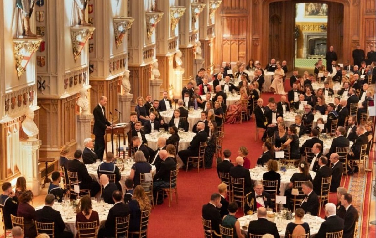 TribesBritannia's tweet photo. Prince William hosted a dinner last night at Windsor Castle, to honour the 125th anniversary of the Submarine Service.  This is hugely important to the moral of our Armed Forces, much more important than gala’s held by celebrities for photo ops. https://t.co/IYyhhFfZ9v