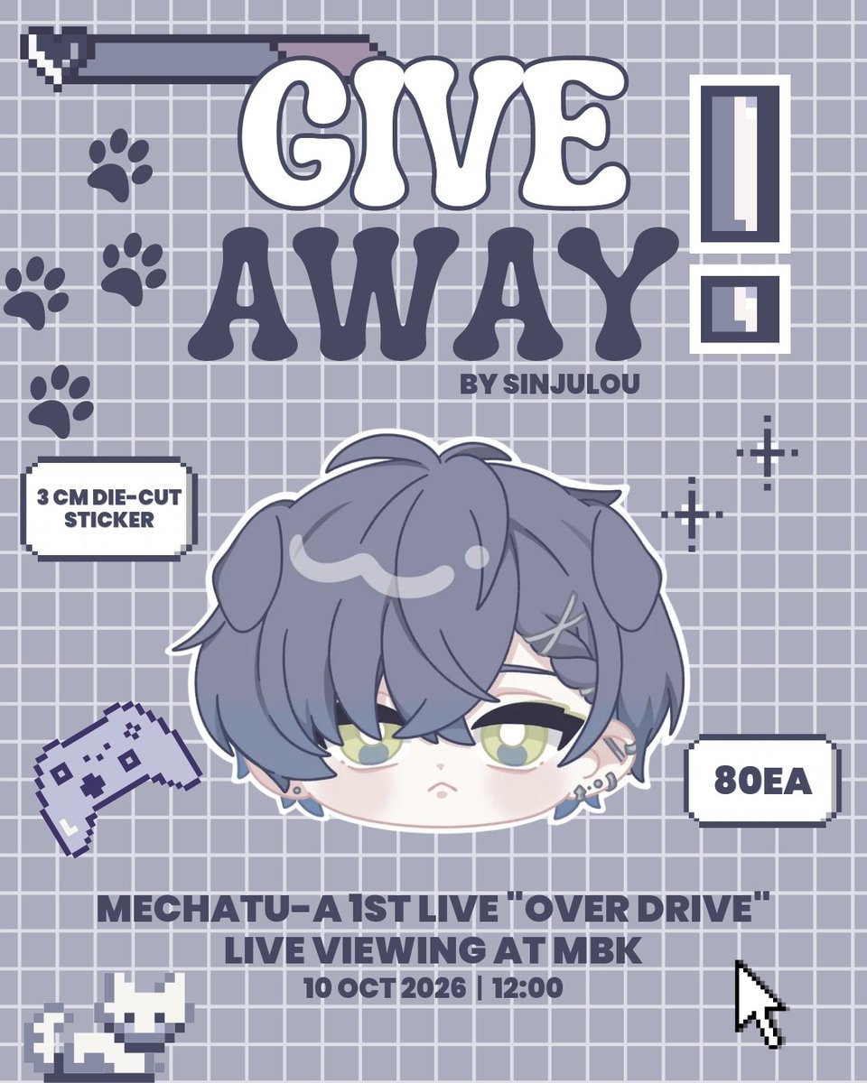 sinjulou's tweet photo. ♡GIVEAWAY♡

📍: MECHATU-A 1ST LIVE "OVER DRIVE" AT MBK 10 OCT 2026ㅣ12:00

👻🔪 : 3CM DIE-CUT STICKER (80 EA)

ทำ GIVEAWAY ครั้งแรกเลยค่ะ มารับกันเยอะๆ นะคะ! 私のはじめての GIVEAWAY なんです！よろしくお願いします！

♡ PLS RT♡ #กอวด้อมนิจิ #ตลาดนัดนิจิซันจิ #ตลาดนัดนิจิเจพี https://t.co/w67XNk95Ol