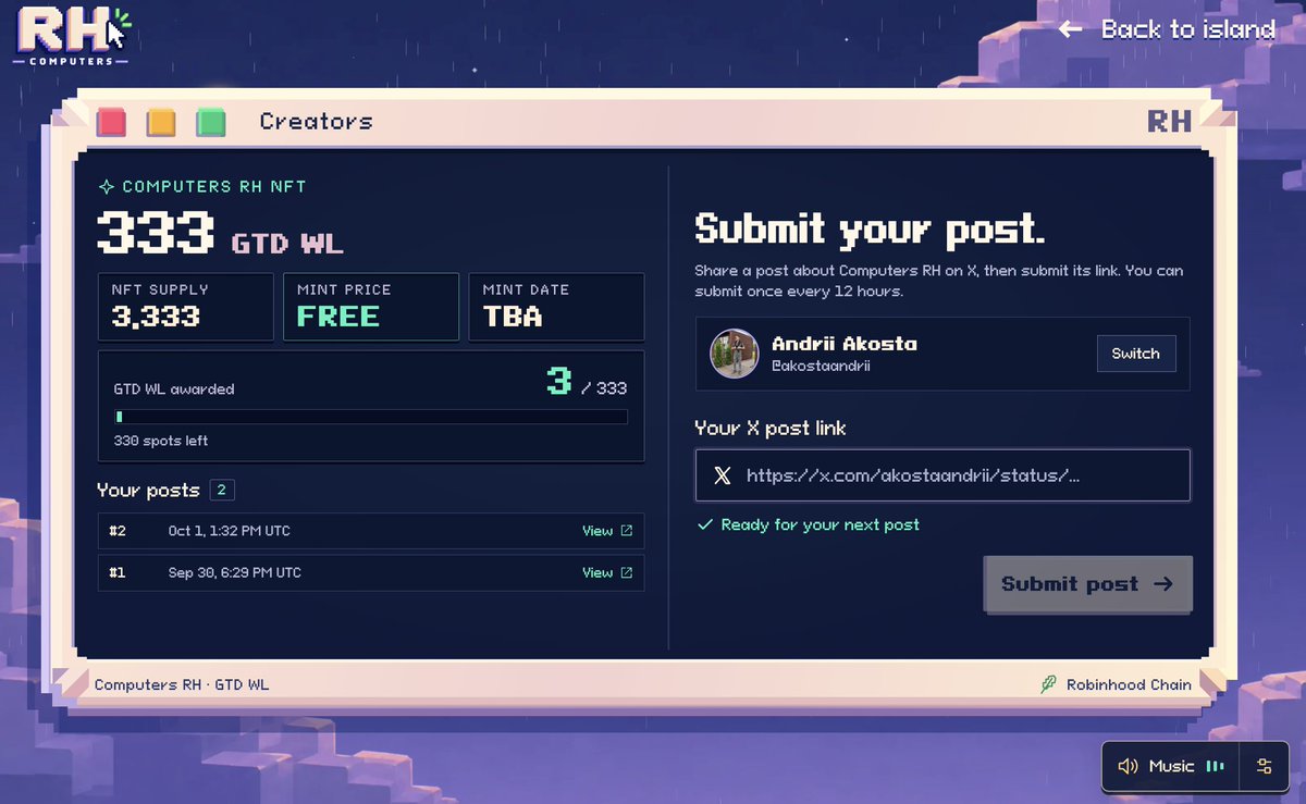AkostaAndrii's tweet photo. 3rd post submission in! Notice how the GTD WL spots got updated to 333 total (only 330 left now) The pressure is on, but consistency is key. Sticking with @ComputersRH all the way for this free mint! Who else is grinding today? #ComputersRH #FreeMint #NFTCommunity #Web3 https://t.co/HePgbVuwhf