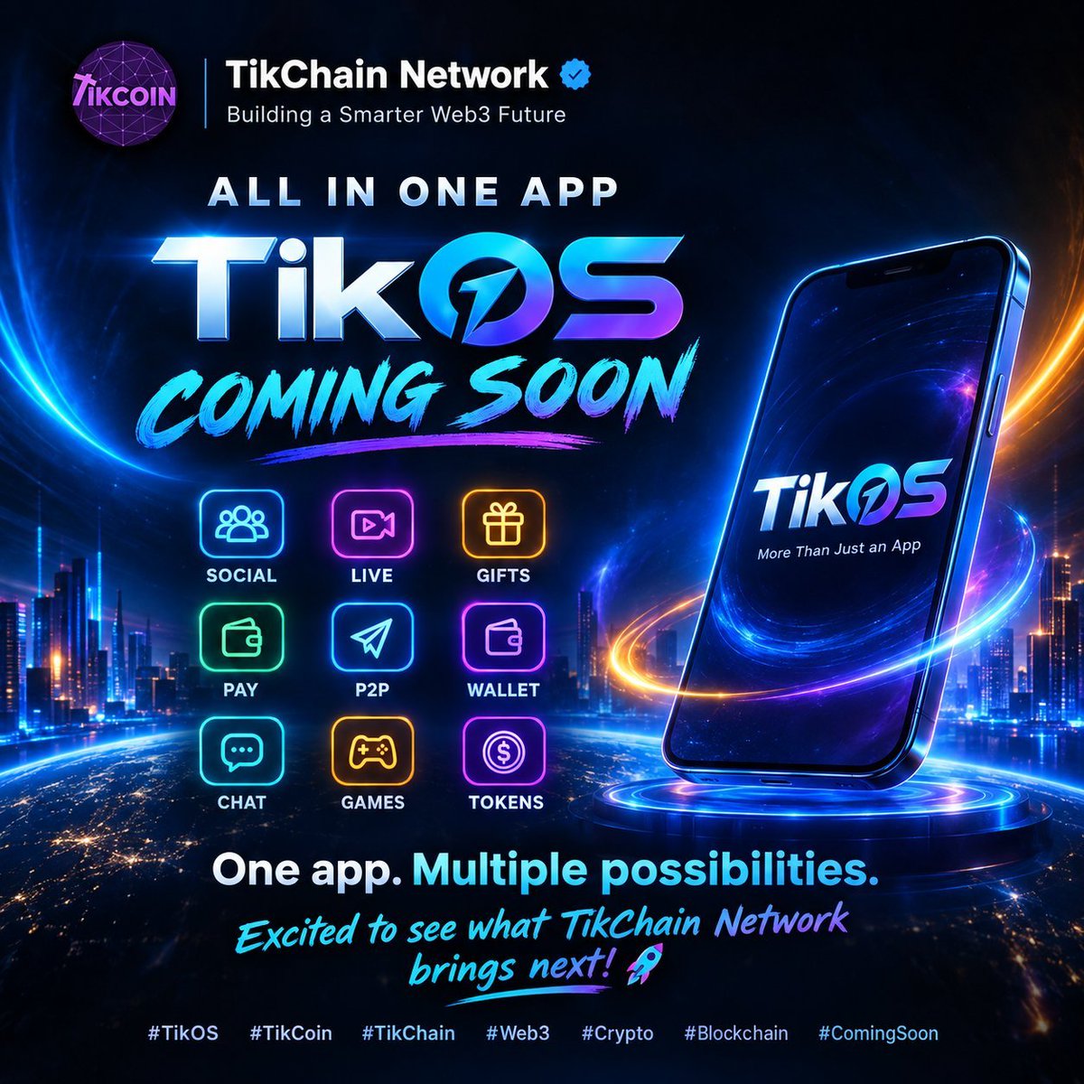 SreevanB's tweet photo. 🚀 TikOS is coming soon! 🌐🔥
One app. Multiple possibilities. 💫
Social • Live • Gifts • Pay • P2P • Wallet • Chat • Games • Tokens
What are you most excited to explore on TikOS? 👀
#TikOS #TikCoin #TikChain #Web3 #Crypto #Blockchain #ComingSoon
@TikCoin_Network https://t.co/WKYb0hMqlh