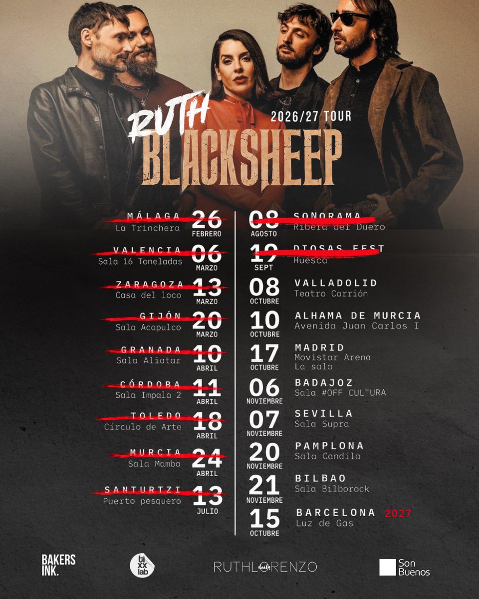 RLorenzoDaily's tweet photo. A todas las ovejas negras: esta llamada es para vosotras. 🐑🖤

📍 Valladolid — 8 OCT
📍 Alhama de Murcia — 10 OCT
📍 Madrid — 17 OCT
📍 Badajoz — 6 NOV
📍 Sevilla — 7 NOV
📍 Pamplona — 20 NOV
📍 Bilbao — 21 NOV
📍 Barcelona — 15 OCT 2027

🎟️ https://t.co/WRX770sDSd https://t.co/zPjJ7cjxmH