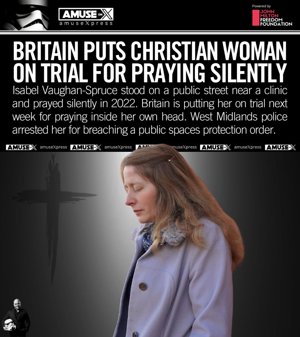 amuse's tweet photo. UK: Britain is tearing itself apart. Muslim men are allowed to occupy public spaces to pray en masse, and yet a Christian woman praying silently is arrested and put on trial.