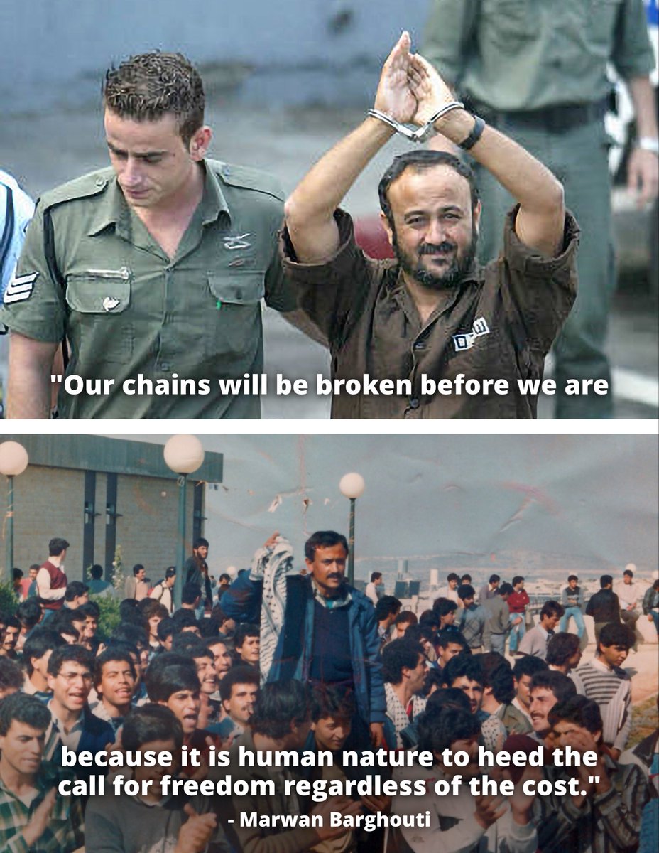FreeMarwanNow's tweet photo. “Our chains will be broken before we are because it is human nature to heed the call for freedom regardless of the cost.” - Marwan Barghouti

8,936 days.

That’s how long Palestinian leader and political prisoner Marwan Barghouti has been illegally imprisoned by Israel.

Join the campaign for his freedom: @FreeMarwanNow