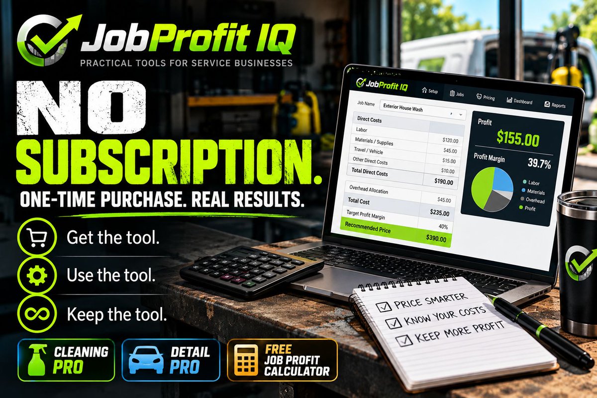 JobProfitIQ's tweet photo. Your business already has enough monthly bills.

JobProfit IQ Pro tools are a one-time purchase.

Get the tool.
Use the tool.
Keep the tool.

No subscription. No recurring software bill.

https://t.co/lFCRTaWvBg https://t.co/rgFnaxc7Qs