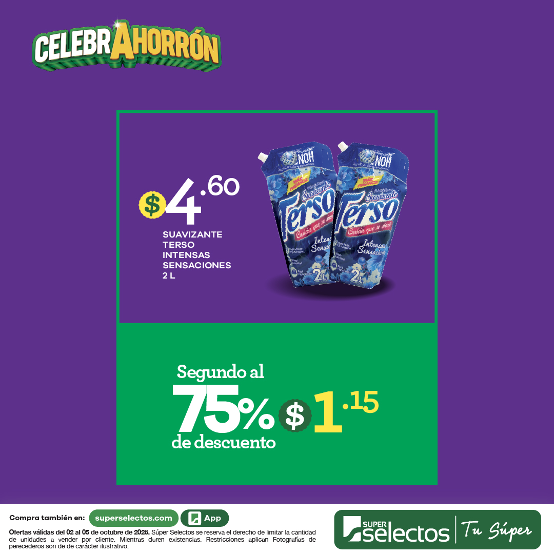 superselectos's tweet photo. ¡Celebra a lo grande con el CELEBRAHORRÓN!🥳🛒💜

*Ofertas válidas del 02 al 05 de octubre de 2026. Súper Selectos se reserva el derecho de limitar la cantidad de unidades a vender por cliente. Mientras duren existencias. https://t.co/bSYI6vaps6
