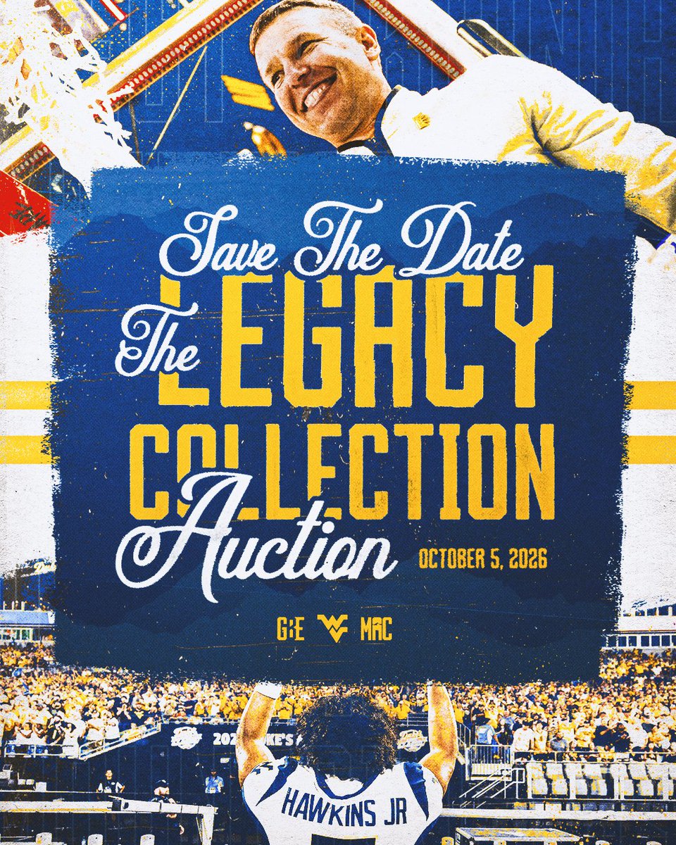 WVU_GBE's tweet photo. 📢Just a reminder that The Legacy Collection Auction opens this upcoming Monday, October 5th!

Featuring exclusive WVU memorabilia, collectible items, and unique pieces tied to some of West Virginia's most memorable moments! https://t.co/nDCGxlTLIn