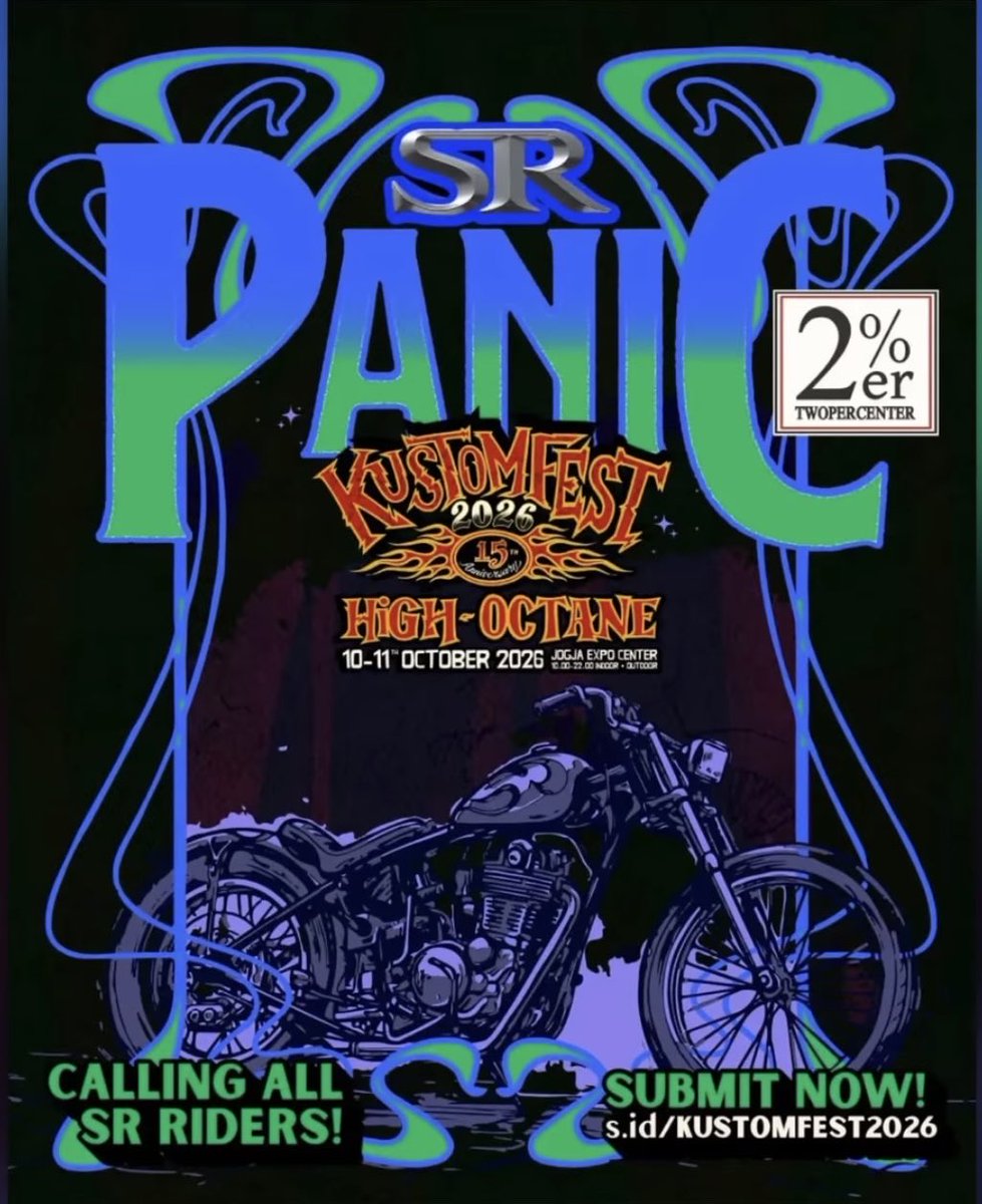 2persenter's tweet photo. 次回のSRパニックは10/11,12、
インドネシアのジョグジャカルタで開催のビッグイベント、
KUSTOMFEST2026にて！！

#kustomfest #sr400 #sr500 #2percenter https://t.co/ZmhHT48mgi