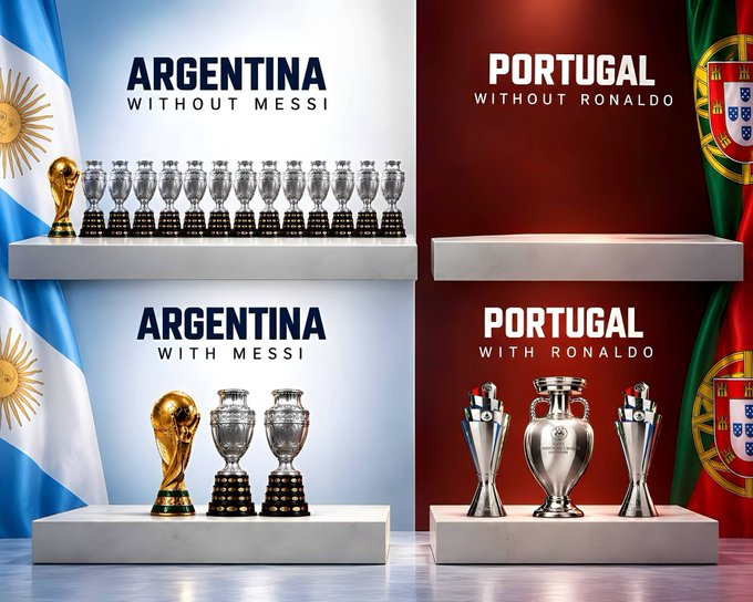 elvis79king's tweet photo. #Cristiano no solo ganó títulos.
Cristiano transformó a Portugal en potencia mundial. 🇵🇹🔥
Antes de él, las vitrinas estaban vacías.
Con él: Eurocopa, Nations League y respeto eterno.
#Messi heredó una Argentina campeona.
Cristiano construyó la grandeza de su selección desde cero. ⚽💎
#CR7 #Portugal #HistoriaViva
¡LAS COSAS COMO SON!