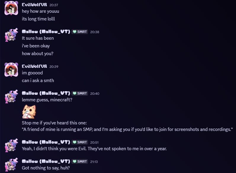 mallow_VT's tweet photo. To anyone who’s on my Discord friends list, if you haven’t spoken to me in a long time (over a year) and you randomly start talking to me, you’re instantly gonna be a red flag, and here’s a couple reasons why: https://t.co/Xoz3Y8eoi2