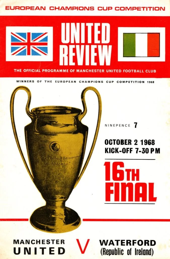 SportsHistory26's tweet photo. #OTD at Old Trafford in 1968

The reigning champions @ManUtd had a convincing 7-1 victory over @WaterfordFCie in their European Cup First-Round Second-Leg tie at Old Trafford on this day in 1968 in front of an attendance of 41,750

Nobby Stiles opened the scoring after 37 minutes and then Denis Law scored 4 goals, with Francis Burns and Bobby Charlton also scoring

The @WaterfordFCie goal Alex Casey after 69 minutes

#SportingMemories #United #WaterfordFC #EuropeanCup #OTD