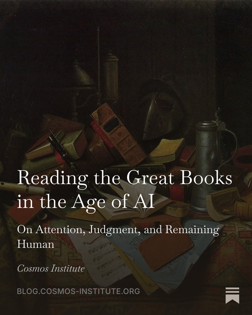 cosmos_inst's tweet photo. "We live in an age of maximum information but minimum reflection."

New guest essay from Devin Stauffer, Professor of Government at @UTAustin and Cosmos Founding Fellow on why reading the Great Books is more urgent than ever.

https://t.co/dZOwzJuZYf https://t.co/QnAsSOUObs