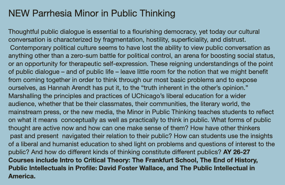 BaskinJon's tweet photo. Proud to report that there is now a Public Thinking minor at @UChicago. A milestone for the program and something we hope will inspire more creative thinking at universities about the relationship between humanistic education and public discourse https://t.co/Yn7uiQFfCF