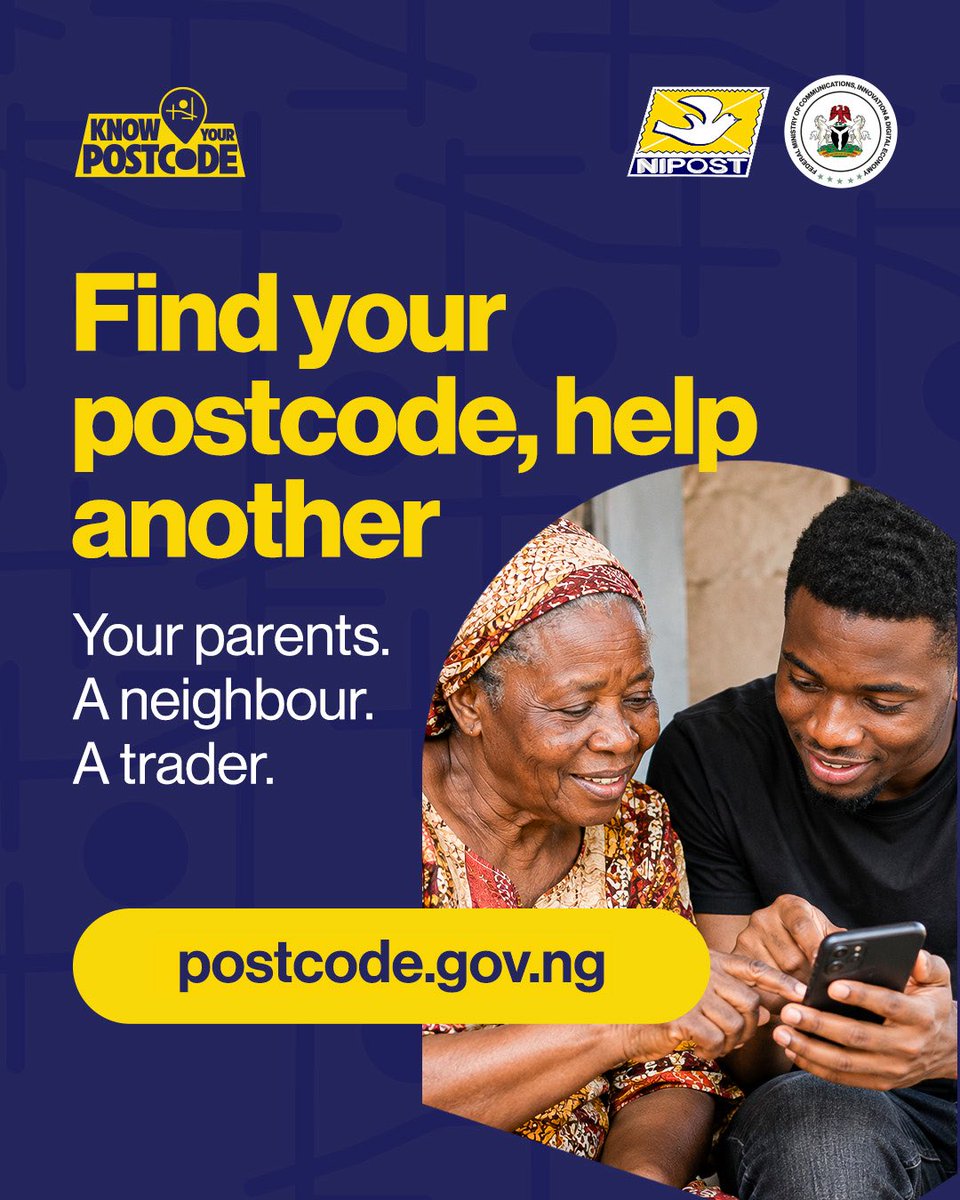 bosuntijani's tweet photo. We’ve agreed that every Nigerian deserves to be found but not everyone has a smartphone, access to the internet, or someone to show them how to find their postcode.

This is where we can help one another.

Visit https://t.co/2LBDanyNwE to find and save your building’s postcode. 

Then, if you can, help three people find theirs. It could be your parents, a neighbour, a nearby trader, or someone who just needs a little guidance.

Ask their permission, help them identify the correct building, and show them how to save or write down the postcode. 

If they can, encourage them to spread the word, and help someone else too. As we build a more connected Nigeria, each of us can help someone take that next step.

This is a simple act of neighbourliness.

Share your experience with me, without revealing anyone’s address or personal details.

NOTE: * Participation is voluntary, assistance is free, and taking part does not make anyone a government or @NipostNgn representative. 

*Also please respect people’s privacy and do not collect or keep their personal information.

#IKnowMyPostcode