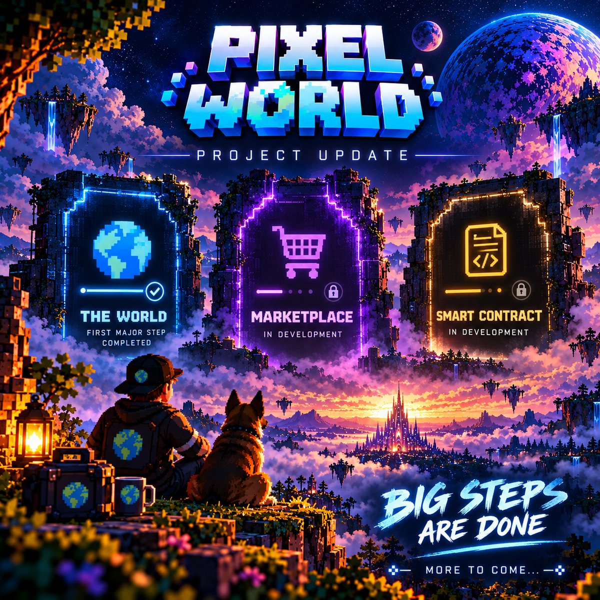 PixelWorldIO's tweet photo. BIG STEPS ARE DONE.
The world is taking shape.
The marketplace is coming together.
And our smart contract is now in development. 🔨
This is just the beginning. 👀
More to come. Stay tuned.
#PixelWorld #Solana #Web3 #Crypto #Blockchain #PixelArt #DigitalWorld #Metaverse #DeFi #NFT https://t.co/zw7wxviEuq