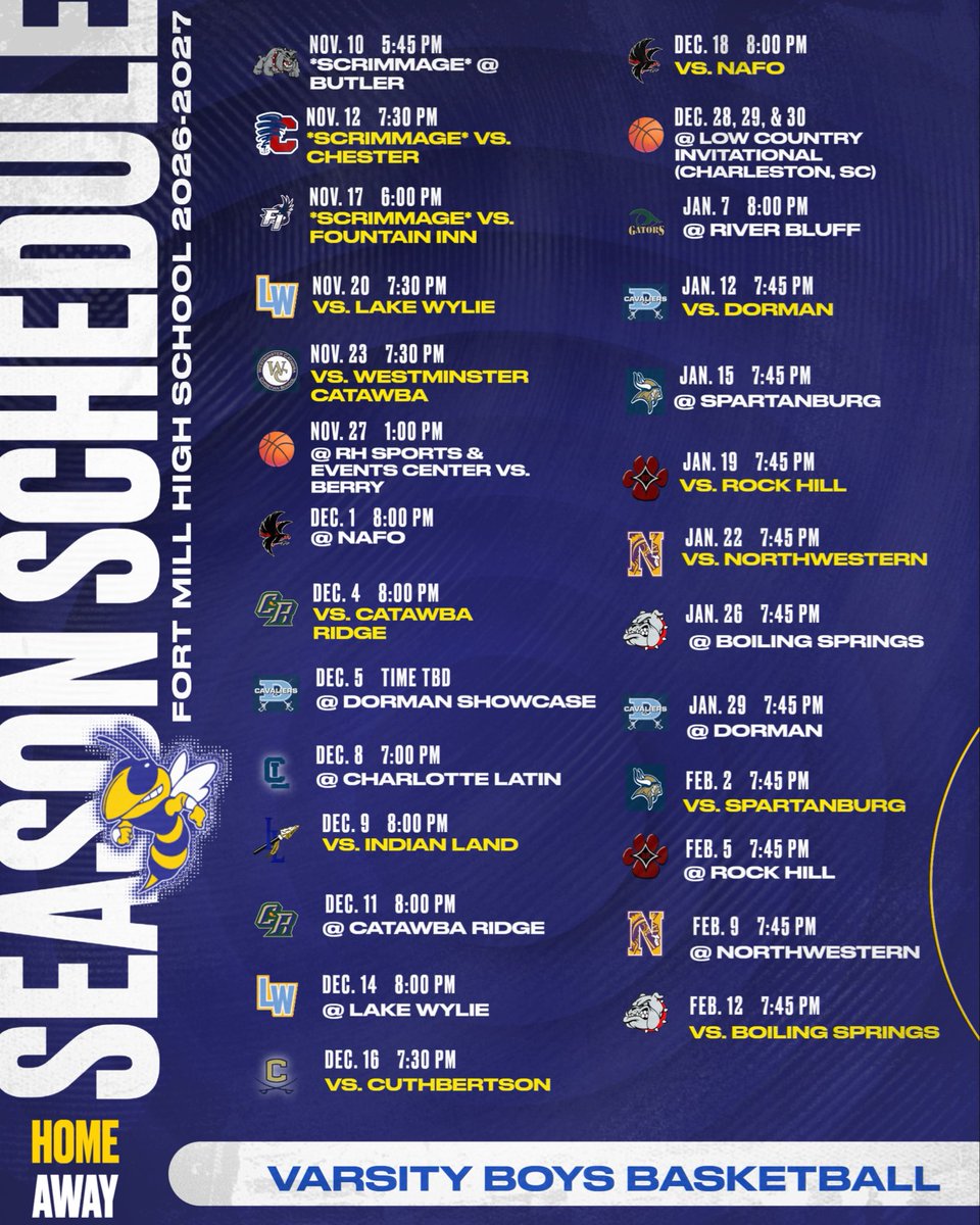 FMHSBball1's tweet photo. Boys Varsity Basketball Schedule 2026-27
#WeAreFortMill https://t.co/O3z9POvo9H