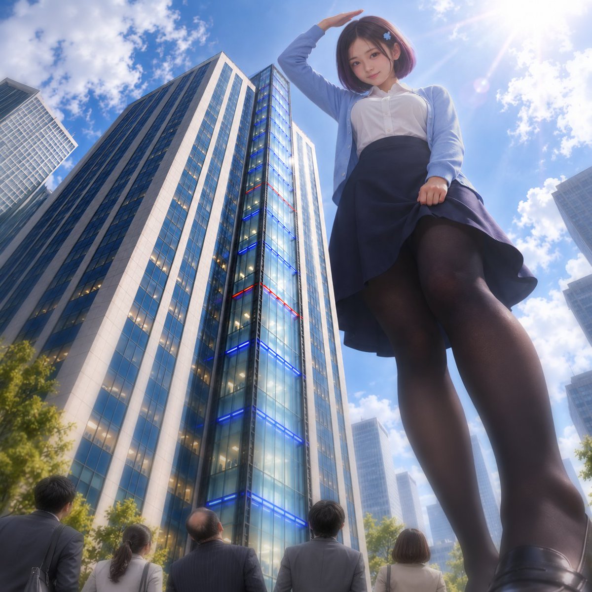 Kotsubu_size's tweet photo. 大変…！
今日の投稿、送るの忘れてました…！

こんな時間ですが、
今日の身長は150mでした！

私の最大サイズで、
これ以上はまだなったことがありません…！

昨日は机の上にいたのに、
今日は事務所のビルと同じくらいに。

#巨大娘 #giantess https://t.co/rQeU3MutzO