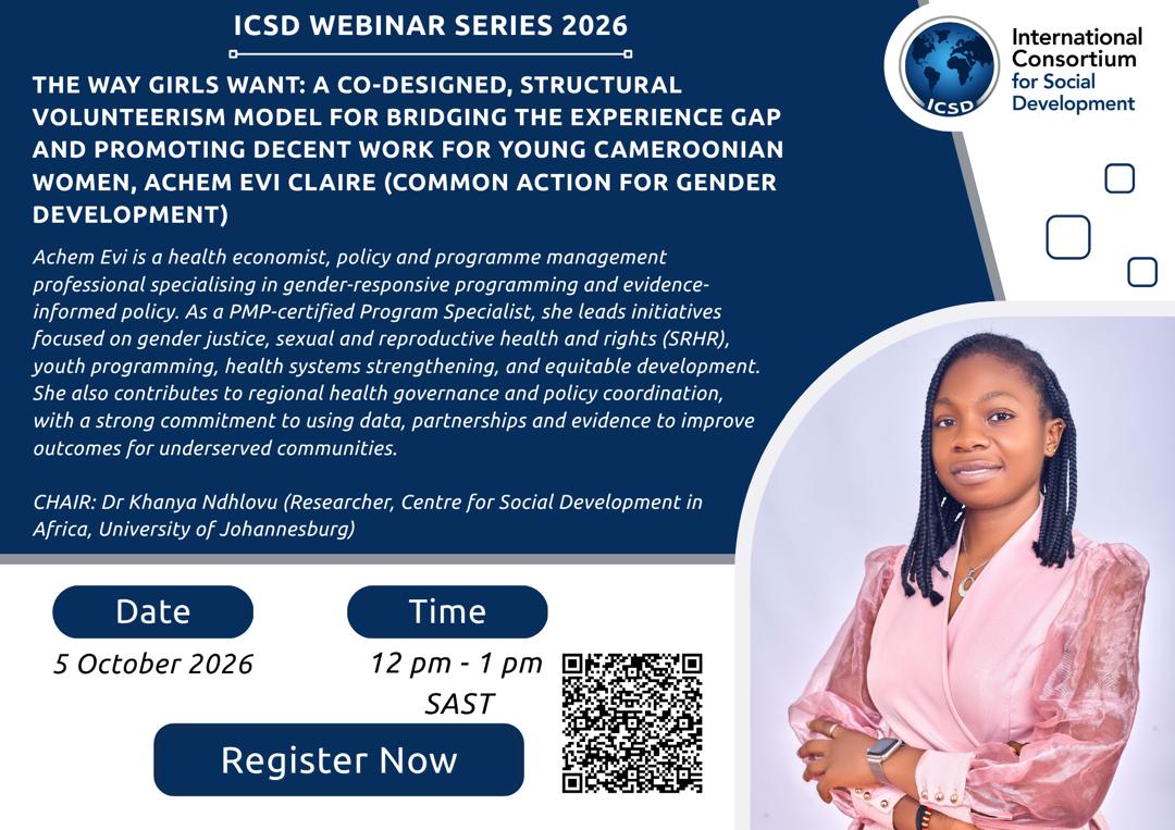 ActionGender's tweet photo. Looking to grow your skills in #GenderResponsiveProgramming, #YouthAdvocacy &amp; #careerdevelopment?
Join us &amp; ICSD on 5 Oct 2026 | 12–1 PM SAST for an online webinar on youth skills, volunteerism, decent work &amp; gender justice.
🔗 Register: SCAN THE QR Code

#EmpowerMeDontBlameMe https://t.co/1twkSa4sbl