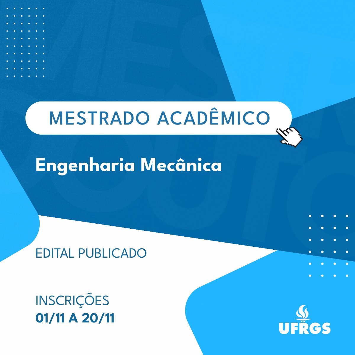 ufrgsoficial's tweet photo. O Programa Pós-Graduação em Engenharia Mecânica (PROMEC) publicou edital de seleção para ingresso em 2027/1 no Mestrado Acadêmico em Engenharia Mecânica https://t.co/P2cbWSn05z https://t.co/b8vEErp4Fg