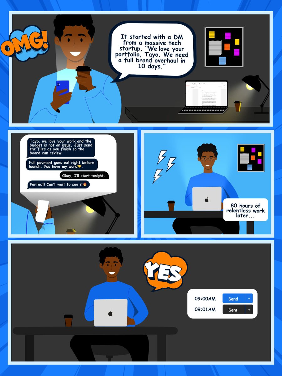 The_DesigNation's tweet photo. DESIGN &amp; THE LAW: A comic series brought to you by The DesigNation 💙🧡

Don't forget to schedule the space: 
https://t.co/Xj7GTsgME0 https://t.co/S3wXj7GnAL
