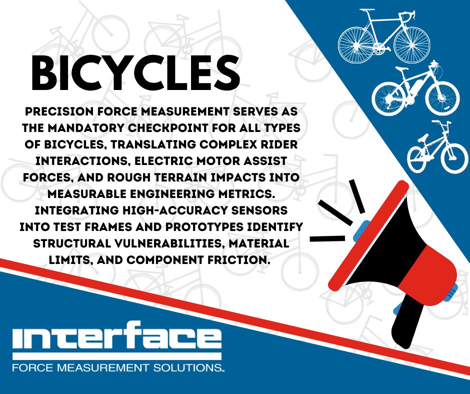 loadcells's tweet photo. 🚲Bicycles require structural, material, and mechanical evaluations to confirm prototypes and durability. https://t.co/T6Pe4mK2dB Interface provides sensors to bicycle engineers to test integrity using data on forces, torques, and material performance under stress. #loadcells https://t.co/FQ4Ov6pLhW