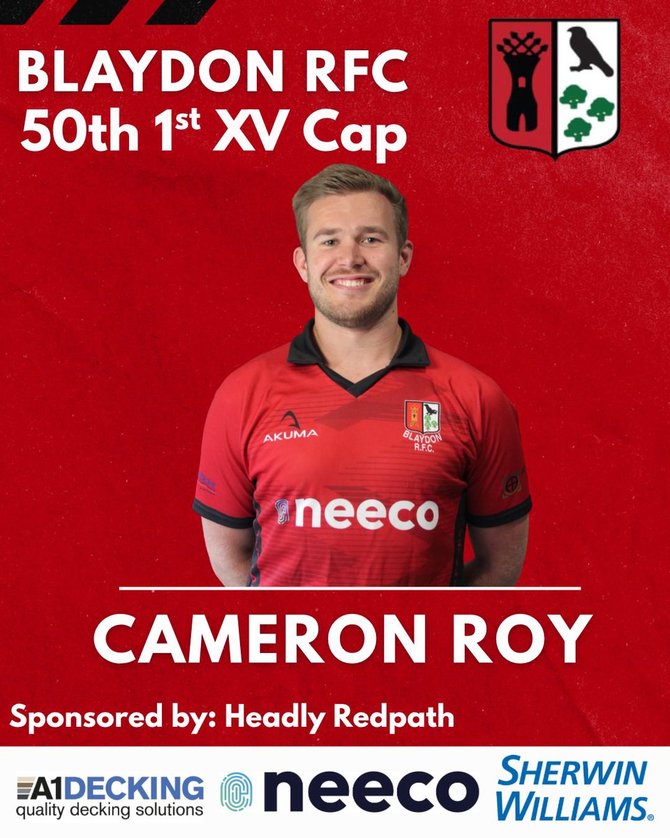BlaydonRFC's tweet photo. Congratulations to Cameron Roy who will make his 50th first team appearance tomorrow afternoon at Driffield 👏 https://t.co/Cmgw6RAl96
