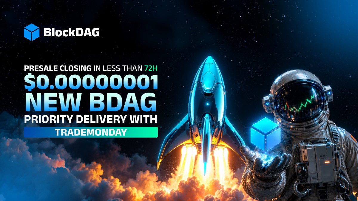 blockdagnetwork's tweet photo. 🚨 PRESALE CLOSING IN LESS THAN 72H—$0.00000001 NEW BDAG + PRIORITY DELIVERY WITH "TRADEMONDAY" 🚨

🍂 #UPTOBER MEETS EPIC WEEK—LESS THAN 72H LEFT IN PRESALE!

Crypto’s rally cry for a BIG October meets two major BlockDAG milestones:

🚨 MONDAY, OCTOBER 5: Presale closes.
💥 TUESDAY, OCTOBER 6: NEW BDAG launches on MAJOR GLOBAL EXCHANGES!

👉 BUY NEW BDAG AT $0.00000001
👉 GET YOUR COINS FIRST WITH "TRADEMONDAY"
👉 USDT buyback price: $0.03

Enter priority delivery code "TRADEMONDAY" at checkout to receive ALL your purchased NEW BDAG coins TWO DAYS EARLIER than everyone else!

SAME PRICE. YOUR FULL PURCHASE. PRIORITY DELIVERY. ⚡

🔥 EPIC WEEK WON’T WAIT. PRESALE ENDS MONDAY. MAKE YOUR #UPTOBER ROI MOVE NOW!

Let’s GO, BlockDAG! 🚀

#BlockDAG #BDAG #TRADEMONDAY #EpicWeek #Uptober
