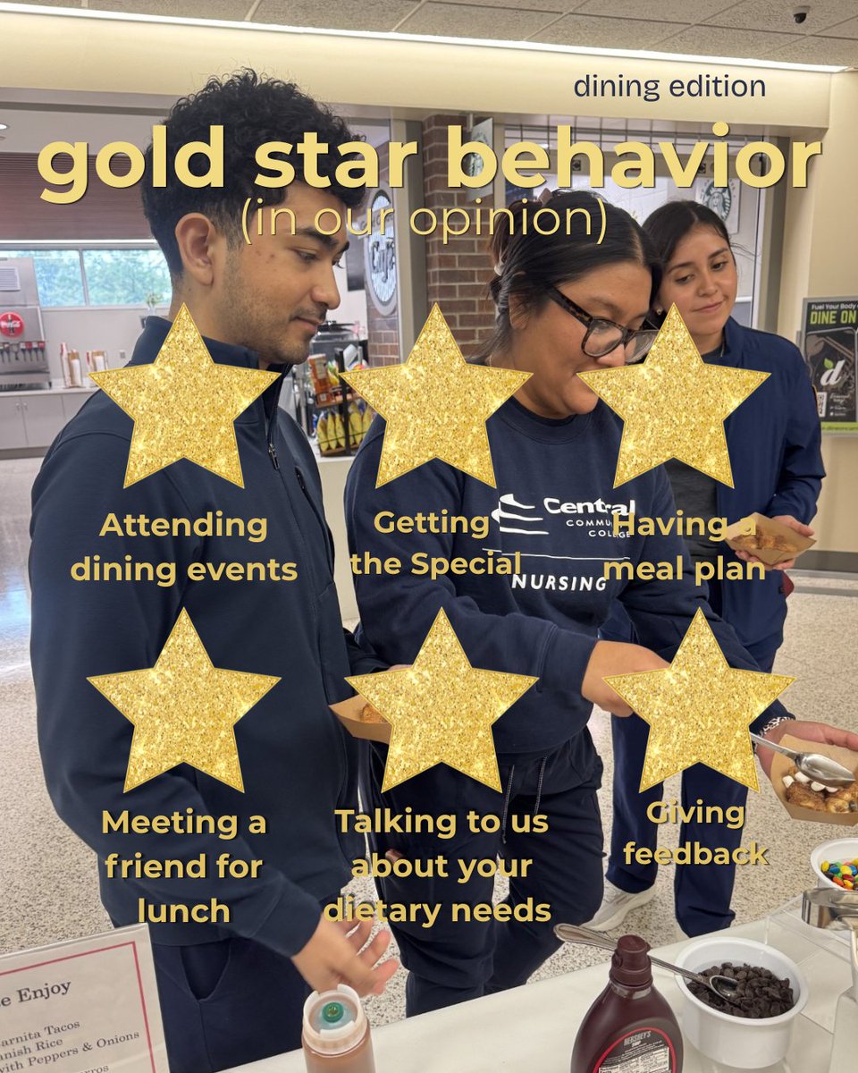ChartwellsCCCGI's tweet photo. Let us know which you’ve done this week and we’ll send you a gold star ⭐️…

Send a ⭐️ to someone you want to dine with

#DiningFeedback #GoldStarTrend https://t.co/Pe9sQ8FJV8
