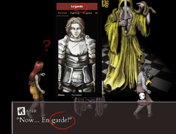Nocturemy's tweet photo. Mayne thats a stretch but I have a feeling kaiser might actually be legarde because he says 'en garde' which sounds a lot like 'legarde ' https://t.co/rTQggrGtbn