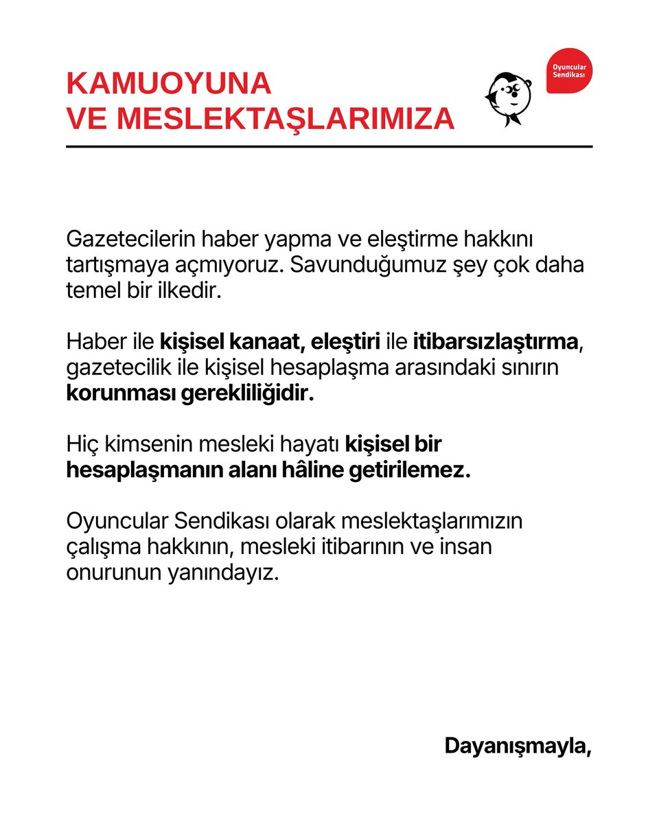 oyuncusendika's tweet photo. Kamuoyuna ve Meslektaşlarımıza https://t.co/AbPhyvqCKB