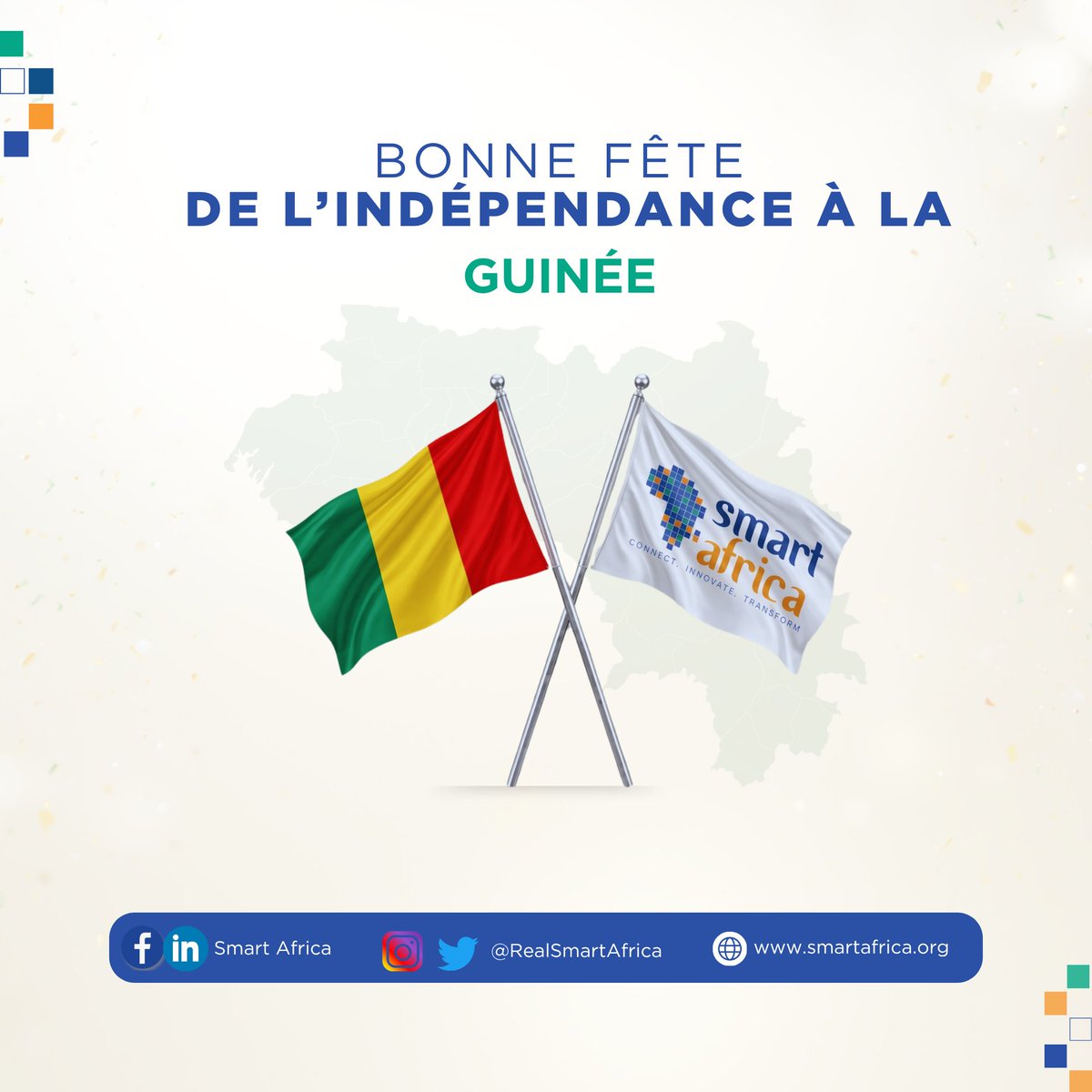 RealSmartAfrica's tweet photo. 𝐁𝐨𝐧𝐧𝐞 𝐅𝐞̂𝐭𝐞 𝐝𝐞 𝐥'𝐈𝐧𝐝𝐞́𝐩𝐞𝐧𝐝𝐚𝐧𝐜𝐞 𝐚̀ 𝐥𝐚 𝐆𝐮𝐢𝐧𝐞́𝐞 !  🇬🇳

Smart Africa félicite notre membre, la Guinée, à l'occasion de cette journée historique et se réjouit de poursuivre notre collaboration au service du développement numérique du continent.

#SmartAfrica #IndépendanceGuinée #AfriqueNumérique #Guinée68 #IndépendanceGuinée #2Octobre #FêteDeLIndépendance

@MPTEN_GN