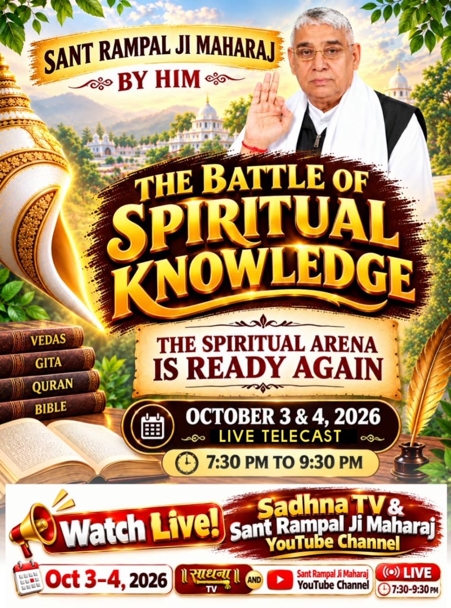 PriyaVasava14's tweet photo. #1DayToGoForHistoricDebate

3 और 4 अक्टूबर की ऐतिहासिक डिबेट में केवल 1 दिन शेष हैं, ज़रूर देखें!
खास वीडियो "शास्त्रार्थ का शंखनाद" Sant Rampal Ji Maharaj YouTube Channel पर।

Sant Rampal Ji Maharaj https://t.co/Qn1ufa4DR0