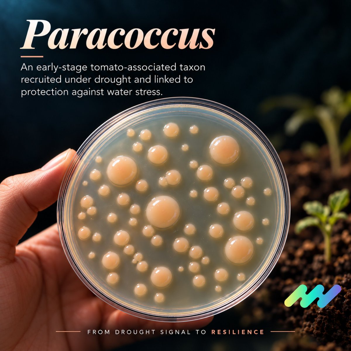iPlantMicro's tweet photo. MICROBES IN FOCUS · 3/30 | Paracoccus sp.
Young tomato plants recruited this bacterium under drought. When tested as an inoculant, it also improved plant performance under stress.
Plant recruitment can be a useful clue for finding new bioinoculants!
@itqbnova @greenit_bio4sus https://t.co/xH7bEcfAyk