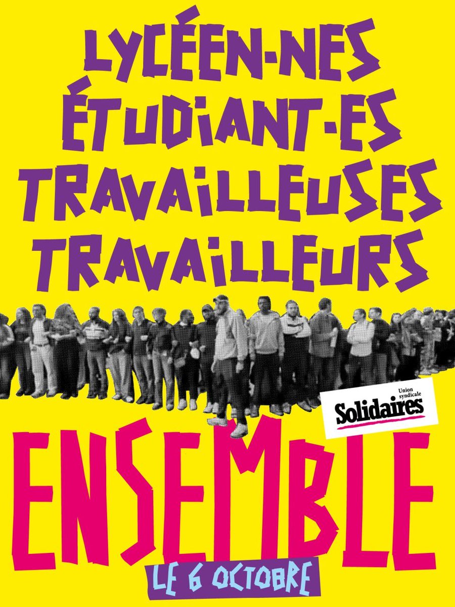 UnionSolidaires's tweet photo. Face au mouvement de la jeunesse et à ses revendications légitimes, le gouvernement choisi la répression. 
Toutes les Unions départementales de Solidaires sont prêtes à vous appuyer, et nous serons à vos côtés le 6 octobre ✊ https://t.co/dBDIrceBl2