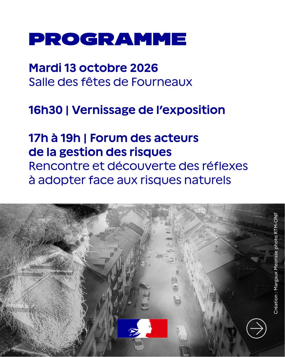Prefet73's tweet photo. 🛡️ #JNR2026 | Dans le cadre de la Journée nationale de la résilience, la préfecture de la Savoie et ses partenaires vous invitent à découvrir l'exposition photos « Souvenirs majeurs du Charmaix » consacrée à la crue du torrent qui a touché les communes de Fourneaux et Modane les 30 juin et 1er juillet 2025.

Photographies, témoignages et échanges permettront de revenir sur cet événement, mais aussi de mieux comprendre les risques du territoire et les moyens de s’y préparer.

📅 Mardi 13 octobre 2026  
📍 Salle des fêtes de Fourneaux  
🕐 16h30 | Vernissage de l'exposition  
🕐 17h | Forum des acteurs de la gestion des risques

Plus d’informations sur notre site internet : https://t.co/dlRzFRok0v