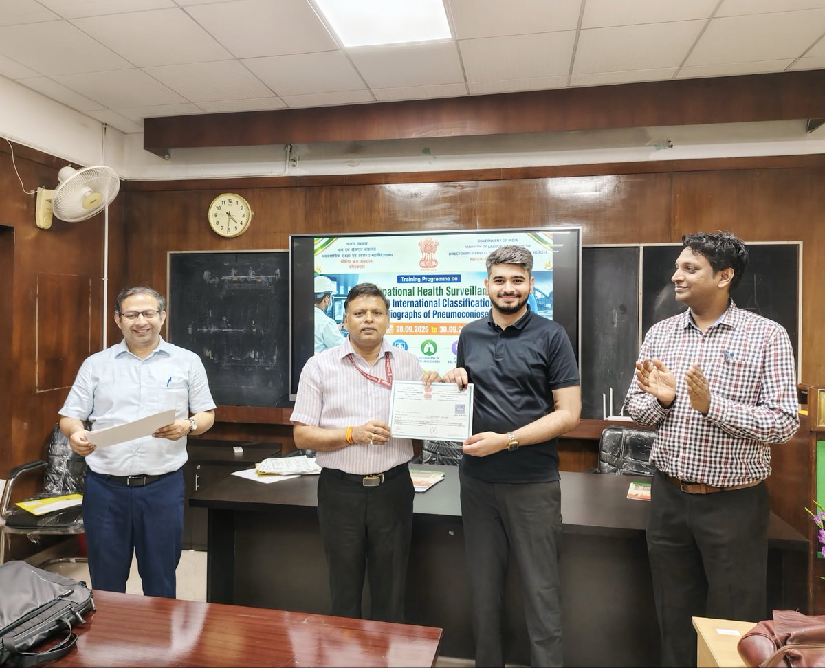 GoutamShashwat's tweet photo. Thrilled to share that I completed an offline course on ILO CLASSIFICATION OF RADIOGRAPHS OF PNEUMOCONIOSES organised by RLI Kolkata from 28-30 September under the guidance of DGOSH.
Wonderful experience to have learnt more about occupational health.
#dgosh
#rli
#healthcare https://t.co/GoZmTW7utc
