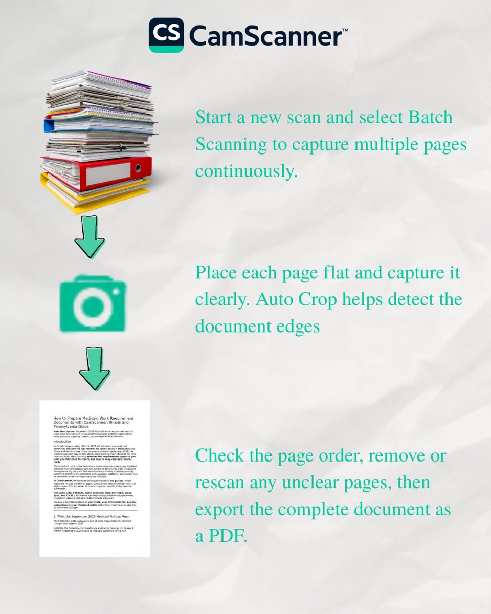CamScanner's tweet photo. Medicaid documents? Scan them with CamScanner. 📄
Use CS to quickly scan forms, notices, and supporting documents, then keep everything organized and easy to access when you need it.
#CamScanner #Medicaid #DocumentScanning #ScanWithCS #Paperwork https://t.co/o2vV8CLPYn