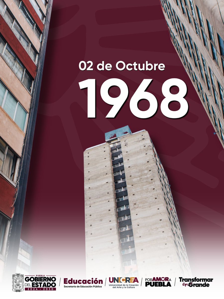 UNICREAPue's tweet photo. #UnDíaComoHoy Honramos y mantenemos viva la memoria de los hechos ocurridos en Tlatelolco. Suceso que marcó la vida política y social de México, el cual permanece en la memoria histórica por la lucha de los derechos humanos, la democracia y justicia.
#PorAmorAPuebla https://t.co/XdHJW9cHm7