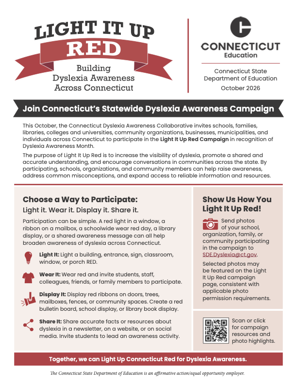 EducateCT's tweet photo. Join us in lighting Connecticut red for Dyslexia Awareness Month.

This October, light it, wear it, display it, or share it to help raise awareness, build understanding, and support individuals with dyslexia across our state. #DyslexiaAwarenessMonth #LightItUpRed https://t.co/tKAmhLq4zv