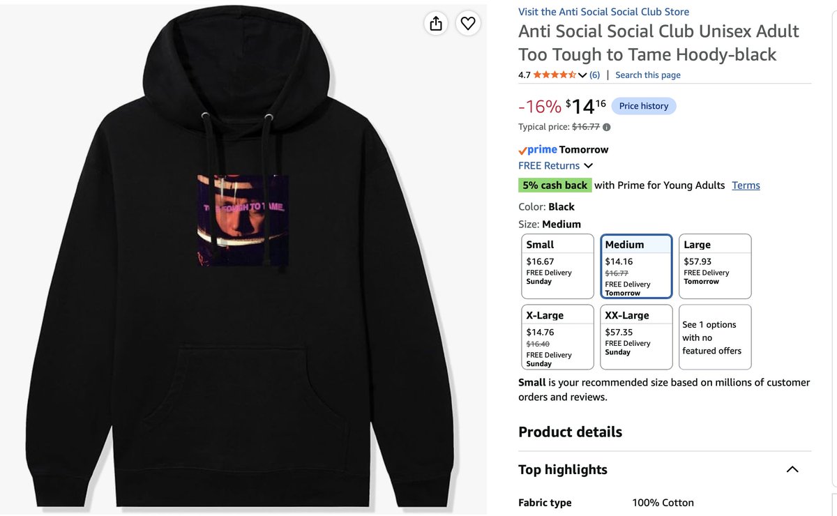 Pricerrors's tweet photo. ANTI SOCIAL SOCIAL CLUB HOODIE FOR $14.16 👕

Check sizes now 80%+ OFF and originally $99 retail

Collab with Nascar, what happened to ASSC man :sob: 

https://t.co/mDcYGeyODk #ad