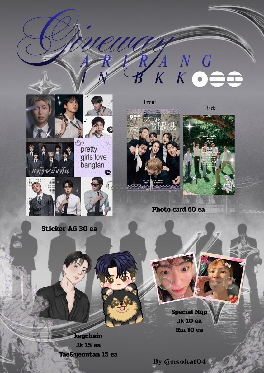 nsokat04's tweet photo. ♡♡pls kindly rt♡♡
                                      ☆Giveaway for ARMY💜☆
       ◇30 set Only

Date: 3,5 dec 2026
Location: Rajamangala stadium
Time: tba
detail in mention
#BTS_WORLDTOUR_BANGKOK
#BTS_WORLDTOUR_ARIRANG_BANGKOK https://t.co/VPzQaigz1o