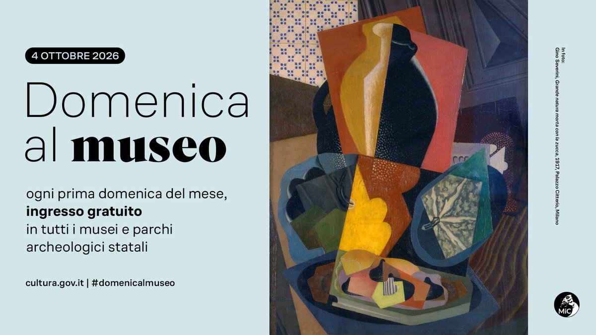MiC_Italia's tweet photo. Il 4 ottobre torna l’appuntamento con la #domenicalmuseo, l’iniziativa del #MiC che consente l’ingresso gratuito, ogni prima domenica del mese, nei musei e nei parchi archeologici statali.
➡️ Per tutte le info, visita https://t.co/Y6WUoiXv7f o scarica l’app @museitaliani https://t.co/9VoBb6RRUU