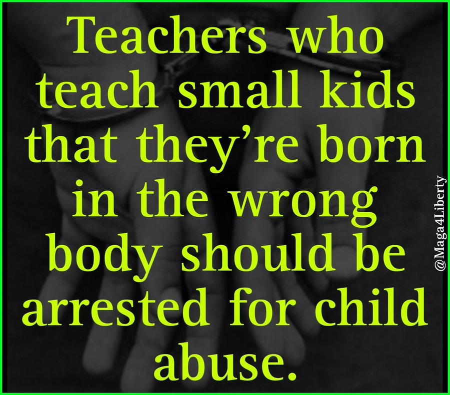 Jessica23X333's tweet photo. Should any teacher who tells small kids they are born in the wrong body be arrested for child abuse?  a. Yes b. No https://t.co/fDMtM8O4qJ