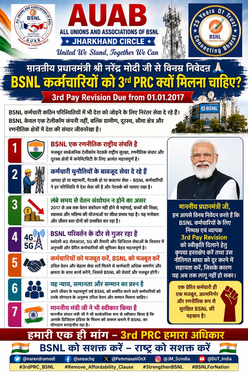 SNEAJKD's tweet photo. 🇮🇳 #BSNL Border posts to Tribal heartlands, Distant Villages to tough terrains, BSNL keeps India connected. Dedication powers Digital India, bridges social distances and connects Bharat, it matters, Respect service. #3rdPRC_BSNL
@narendramodi @PMOIndia @JM_Scindia @PemmasaniOnX https://t.co/NOld5hHwPk
