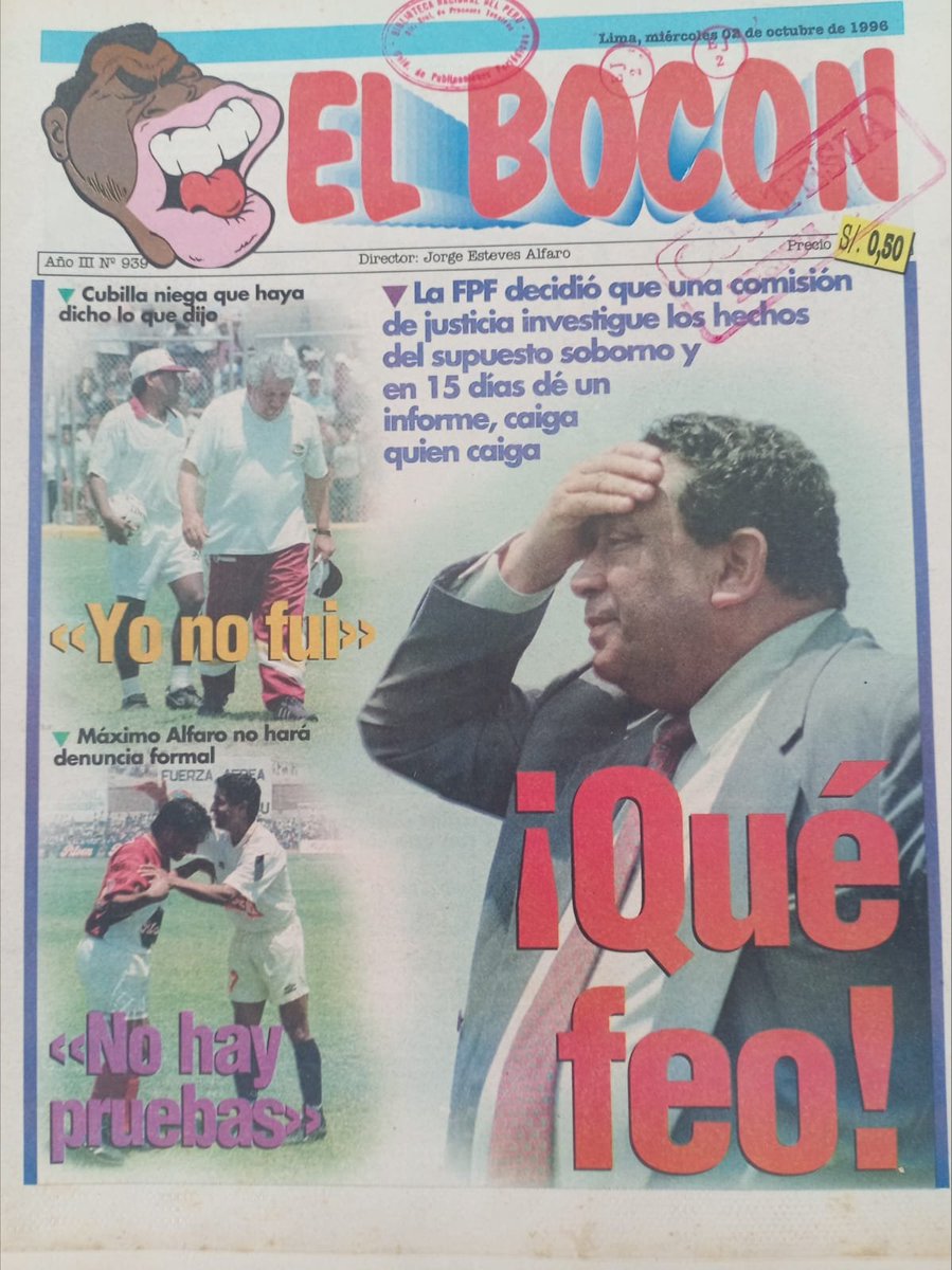 esteves_jorge's tweet photo. Portada de El Bocon de un dia como hoy hace 30 años. La FPF nombraba comisión para investigar las denuncias de un presunto soborno de la U a jugadores del Torino. https://t.co/kDLBTCN3uw
