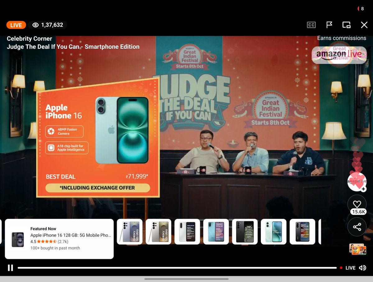 saaaanjjjuuu's tweet photo. Samsung Galaxy S25 Ultra will be available at ₹84,999* during the Amazon GIF sale 🥵

More deals:
> iQOO 15R: ₹49,999*
> iPhone 16: 71,999*
> Galaxy A56: ₹31,999*
> Galaxy Z Fold 7: ₹1,29,999*
> Xiaomi 17: 59,999* 
> OnePlus Nord 6: ₹42,999*
> OnePlus Nord Ce 6: ₹33,999* 
> iQOO Z11 lite: ₹15,499*

Amazon has nailed the deals this year compared to Flipkart BBD sale. Galaxy S25 Ultra, Z Fold 7, Xiaomi 17 deals are actually good. 

Ask your queries in the comments below